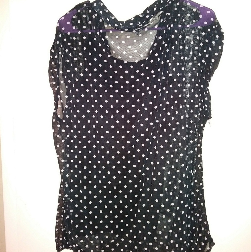 Polka dots black and white double layer blouse